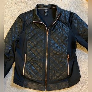 Victoria Sport Faux Leather Jacket w/Rose Gold zippers. Size Large. Like new.